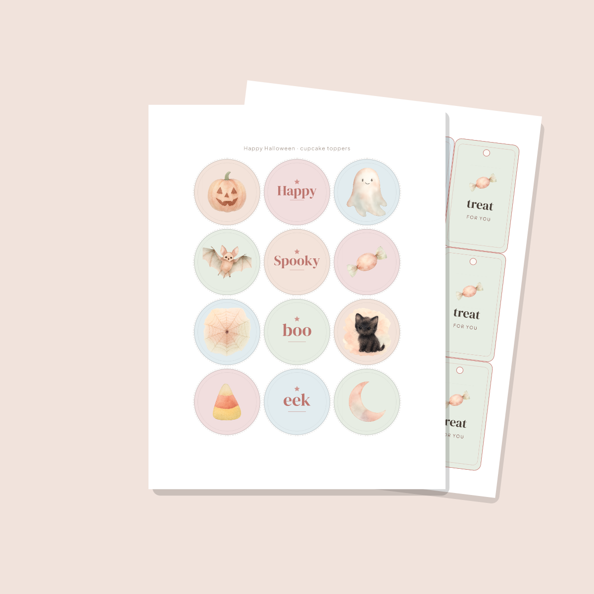 Halloween Party Printables — Watercolor (Invitation, Banner, Cupcake Toppers, Tags, Labels & Welcome Sign) — Printable PDF + SVG preview 4