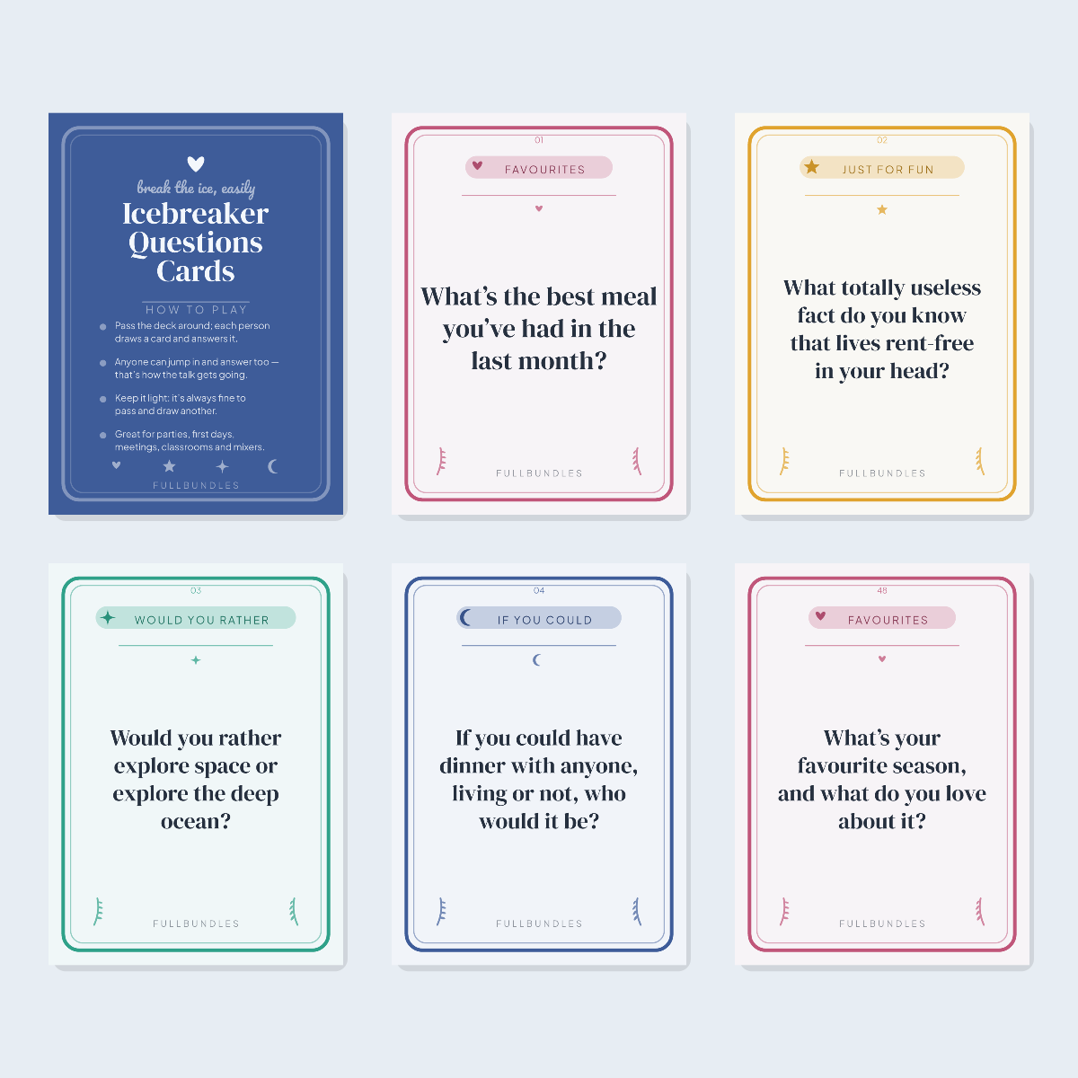 Icebreaker Questions Cards — 48 Printable Get-to-Know-You Prompts preview 2