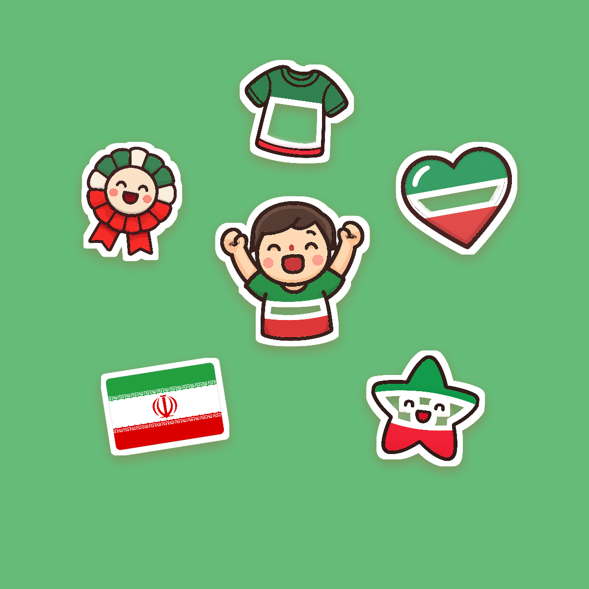 Iran Football Fan Sticker Pack — 16 Kawaii Die-Cut Supporter Stickers (PNG + SVG) preview 2