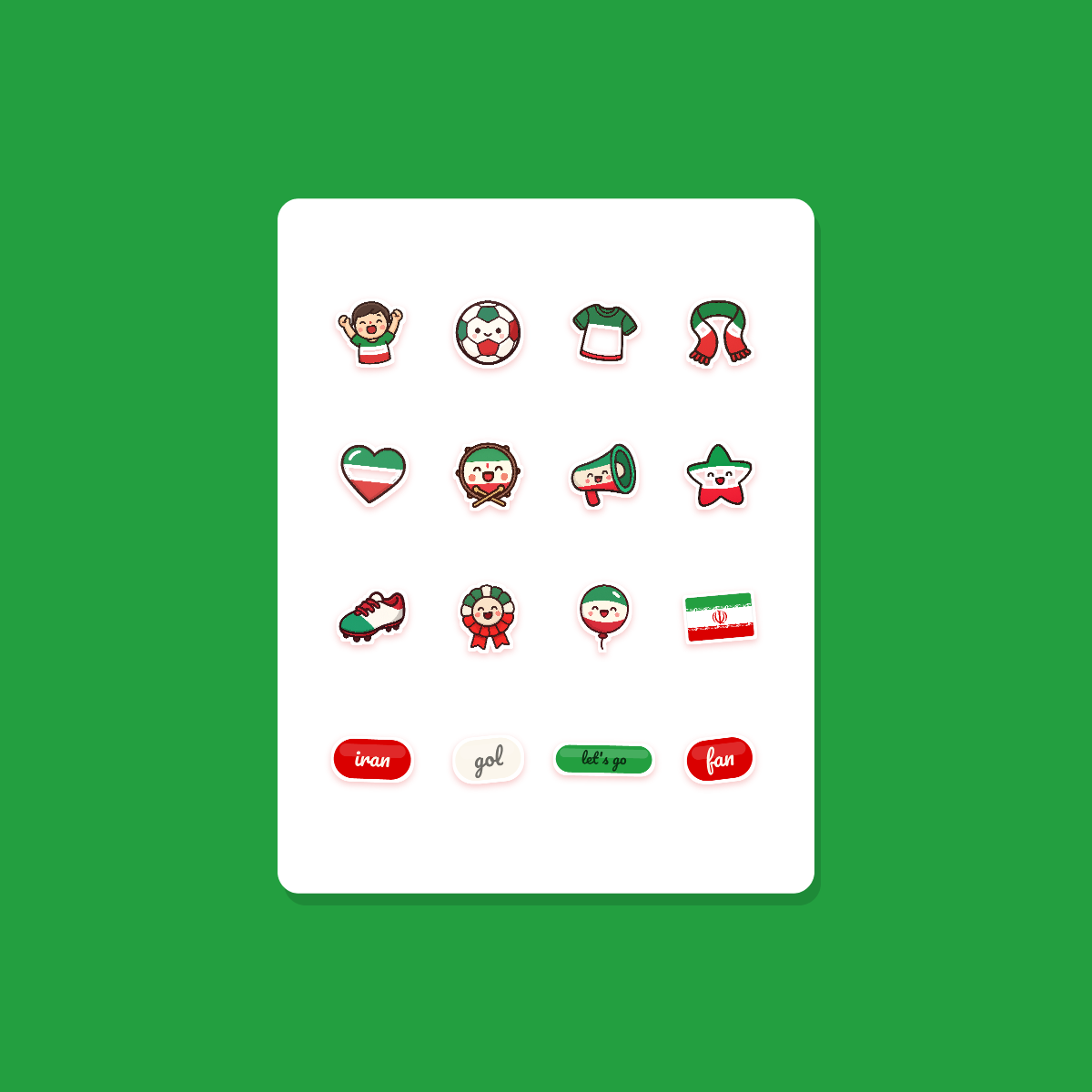 Iran Football Fan Sticker Pack — 16 Kawaii Die-Cut Supporter Stickers (PNG + SVG) preview 3