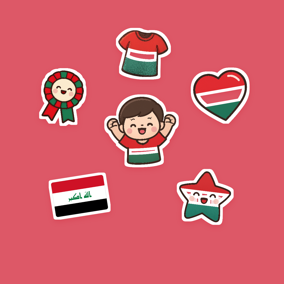 Iraq Football Fan Sticker Pack — 16 Kawaii Die-Cut Supporter Stickers (PNG + SVG) preview 2