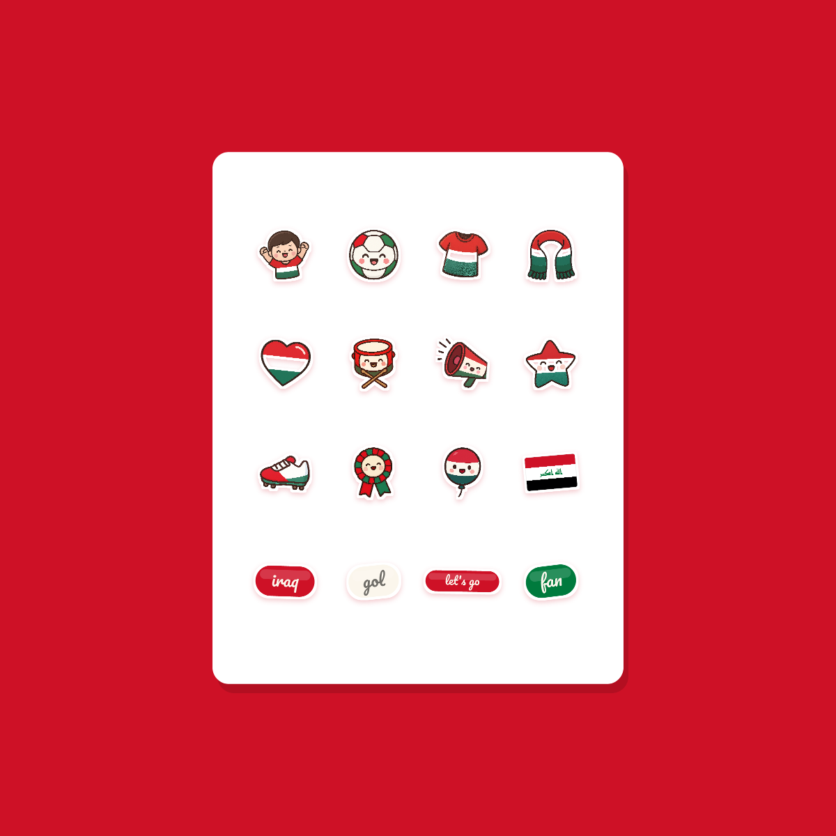 Iraq Football Fan Sticker Pack — 16 Kawaii Die-Cut Supporter Stickers (PNG + SVG) preview 3