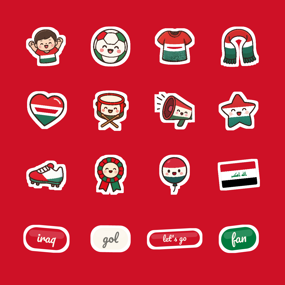 Iraq Football Fan Sticker Pack — 16 Kawaii Die-Cut Supporter Stickers (PNG + SVG) preview 4