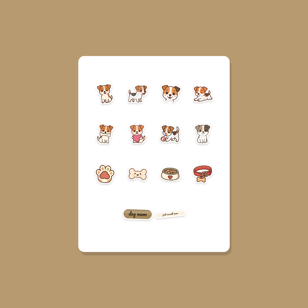 Jack Russell Terrier Kawaii Sticker Pack — Dog Mom Die-Cut Stickers (PNG + SVG, Commercial Use) preview 3