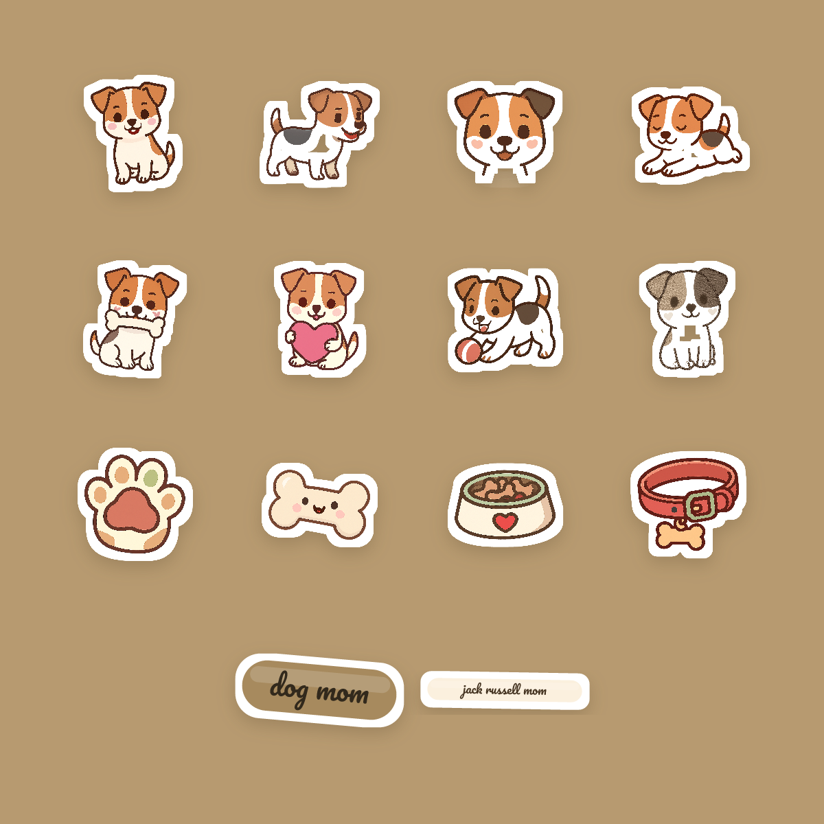 Jack Russell Terrier Kawaii Sticker Pack — Dog Mom Die-Cut Stickers (PNG + SVG, Commercial Use) preview 4