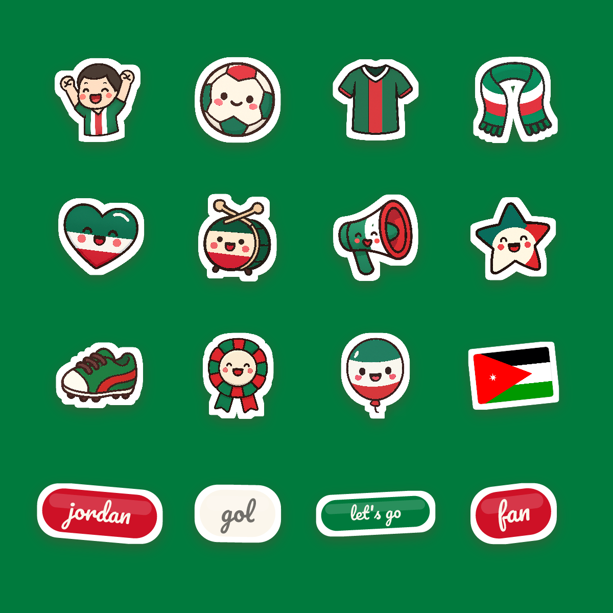 Jordan Football Fan Sticker Pack — 16 Kawaii Die-Cut Supporter Stickers (PNG + SVG) preview 4