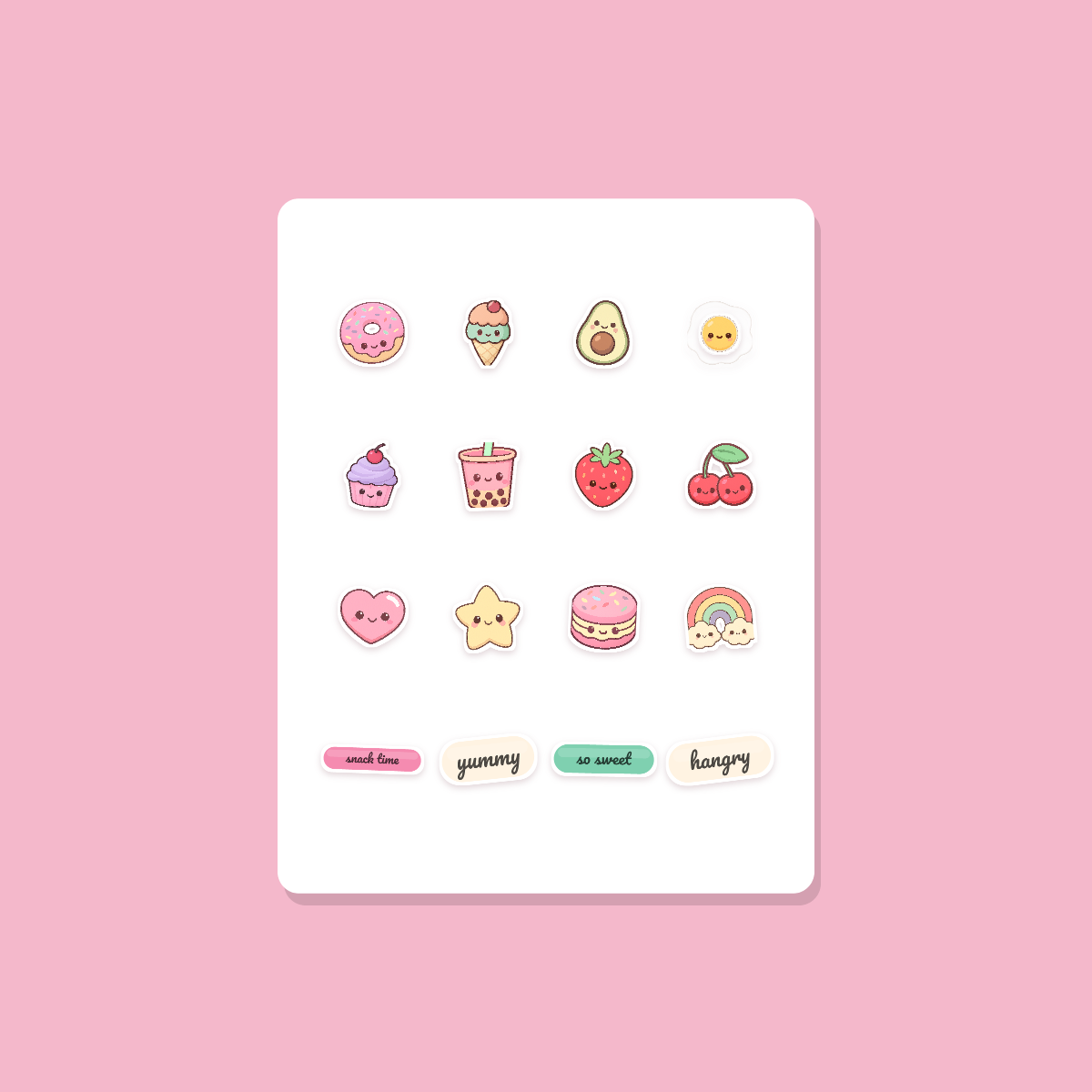 Kawaii Food Sticker Pack — 16 Die-Cut Cute Food Stickers (Donut, Boba, Avocado · PNG + SVG, Commercial Use) preview 3