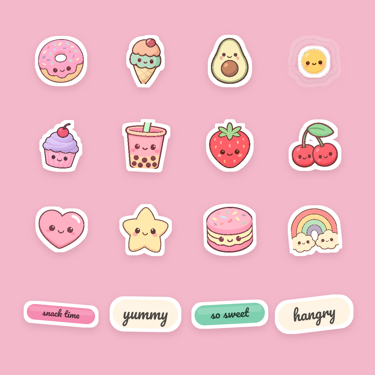 Kawaii Food Sticker Pack — 16 Die-Cut Cute Food Stickers (Donut, Boba, Avocado · PNG + SVG, Commercial Use) preview 4
