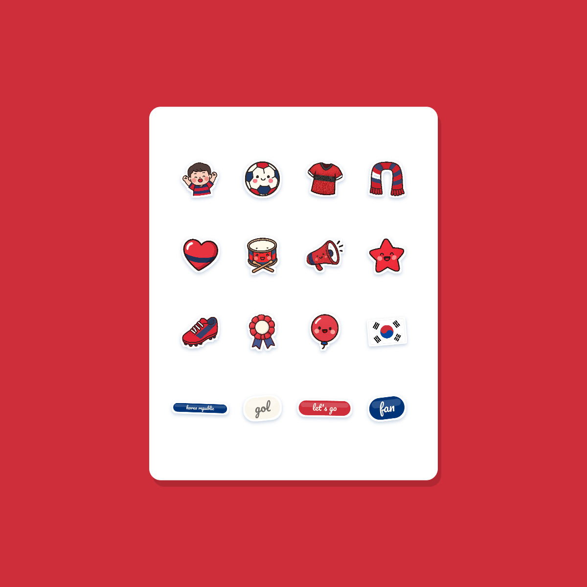 Korea Republic Football Fan Sticker Pack — 16 Kawaii Die-Cut Supporter Stickers (PNG + SVG) preview 3