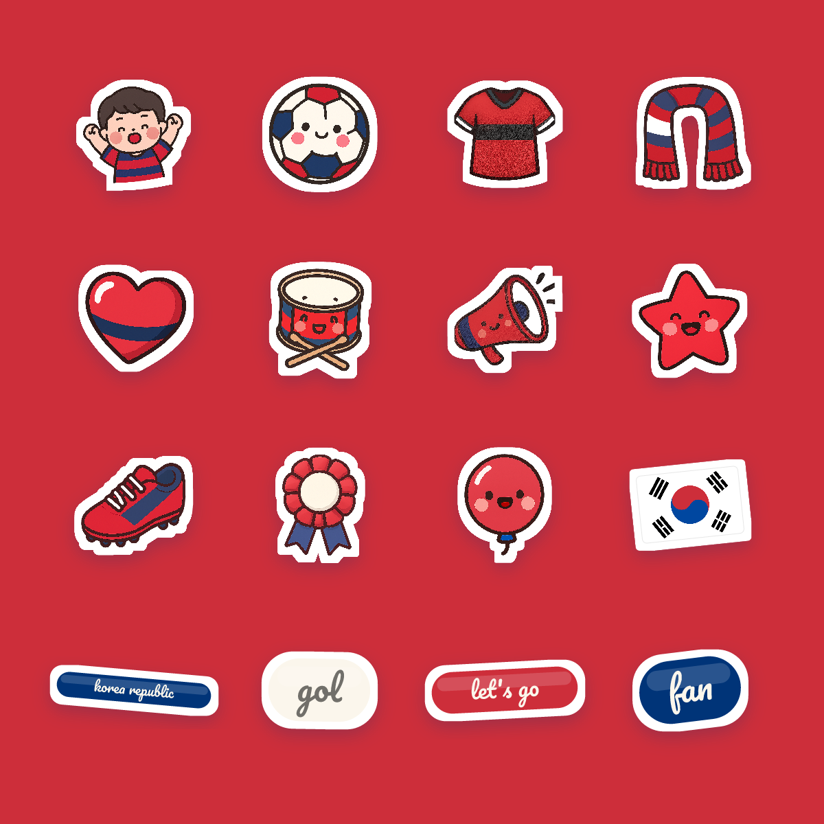 Korea Republic Football Fan Sticker Pack — 16 Kawaii Die-Cut Supporter Stickers (PNG + SVG) preview 4