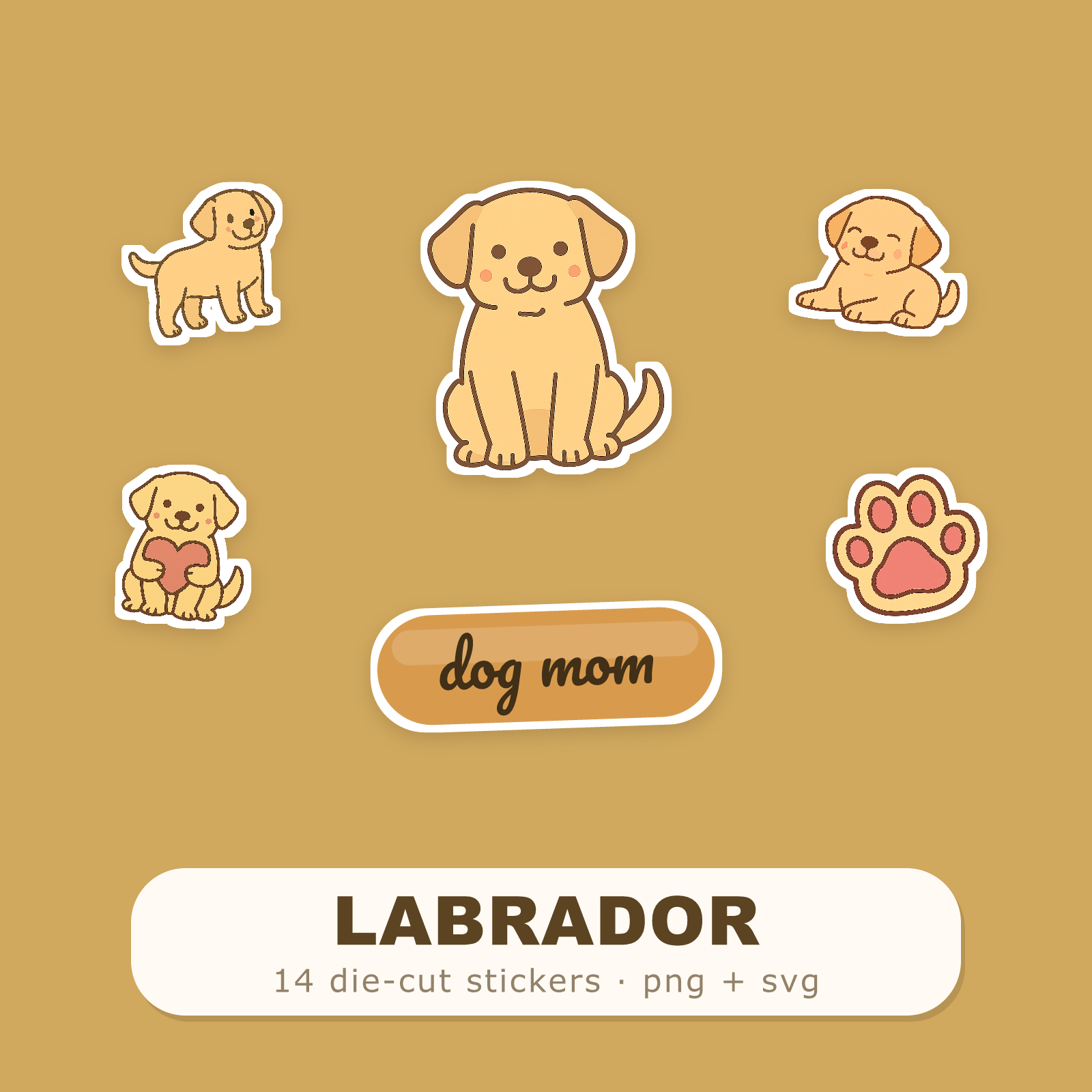 Labrador Kawaii Sticker Pack — Dog Mom Die-Cut Stickers (PNG + SVG, Commercial Use)