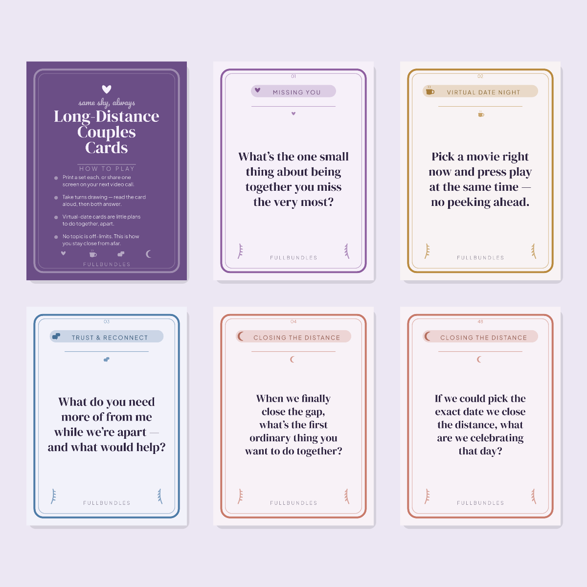Long-Distance Couples Cards — 48 Printable Prompts for Couples Apart preview 2