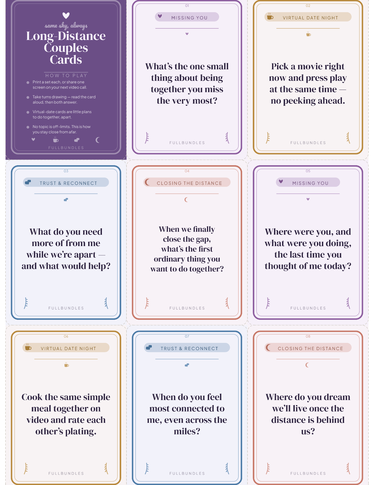Long-Distance Couples Cards — 48 Printable Prompts for Couples Apart preview 3