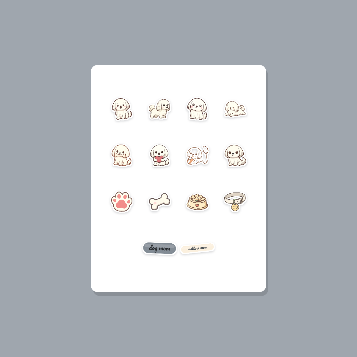 Maltese Kawaii Sticker Pack — Dog Mom Die-Cut Stickers (PNG + SVG, Commercial Use) preview 3