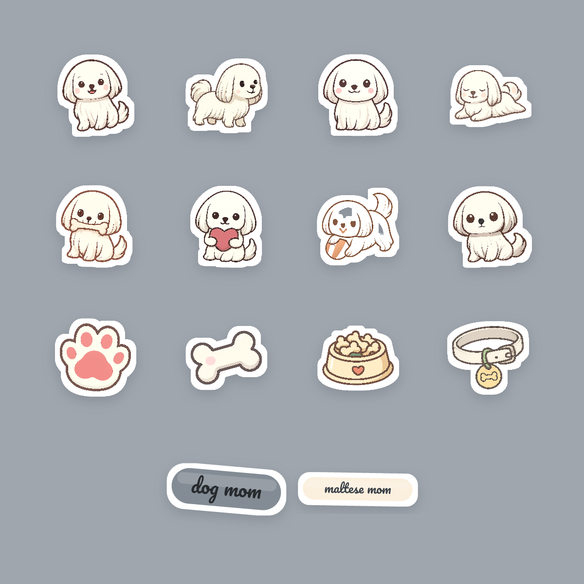 Maltese Kawaii Sticker Pack — Dog Mom Die-Cut Stickers (PNG + SVG, Commercial Use) preview 4