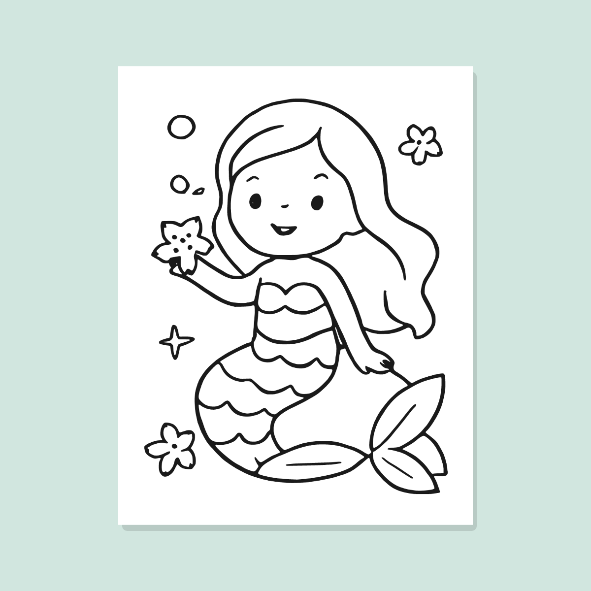 Mermaid Coloring Pages for Kids — 10 Easy Printable Coloring Sheets (Cute Mermaids, Baby Mermaid & More) preview 2