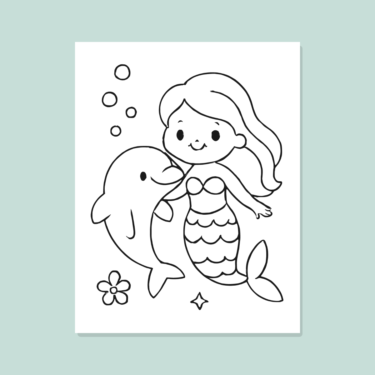 Mermaid Coloring Pages for Kids — 10 Easy Printable Coloring Sheets (Cute Mermaids, Baby Mermaid & More) preview 3