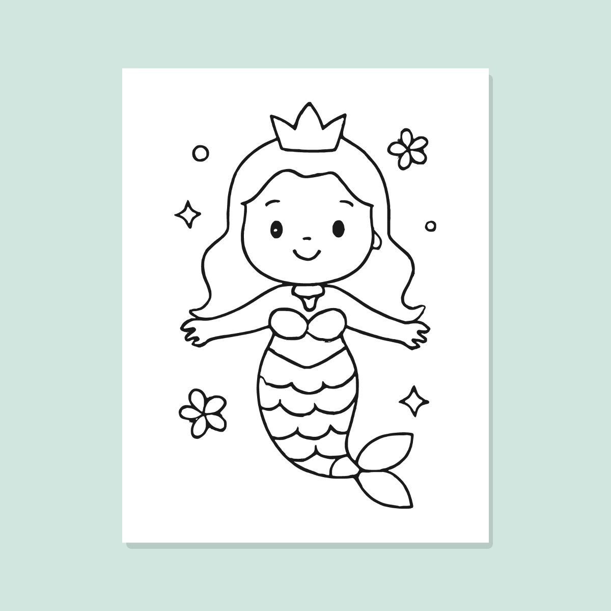 Mermaid Coloring Pages for Kids — 10 Easy Printable Coloring Sheets (Cute Mermaids, Baby Mermaid & More) preview 4
