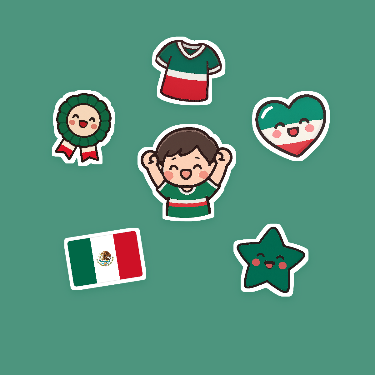 Mexico Football Fan Sticker Pack — 16 Kawaii Die-Cut Supporter Stickers (PNG + SVG) preview 2
