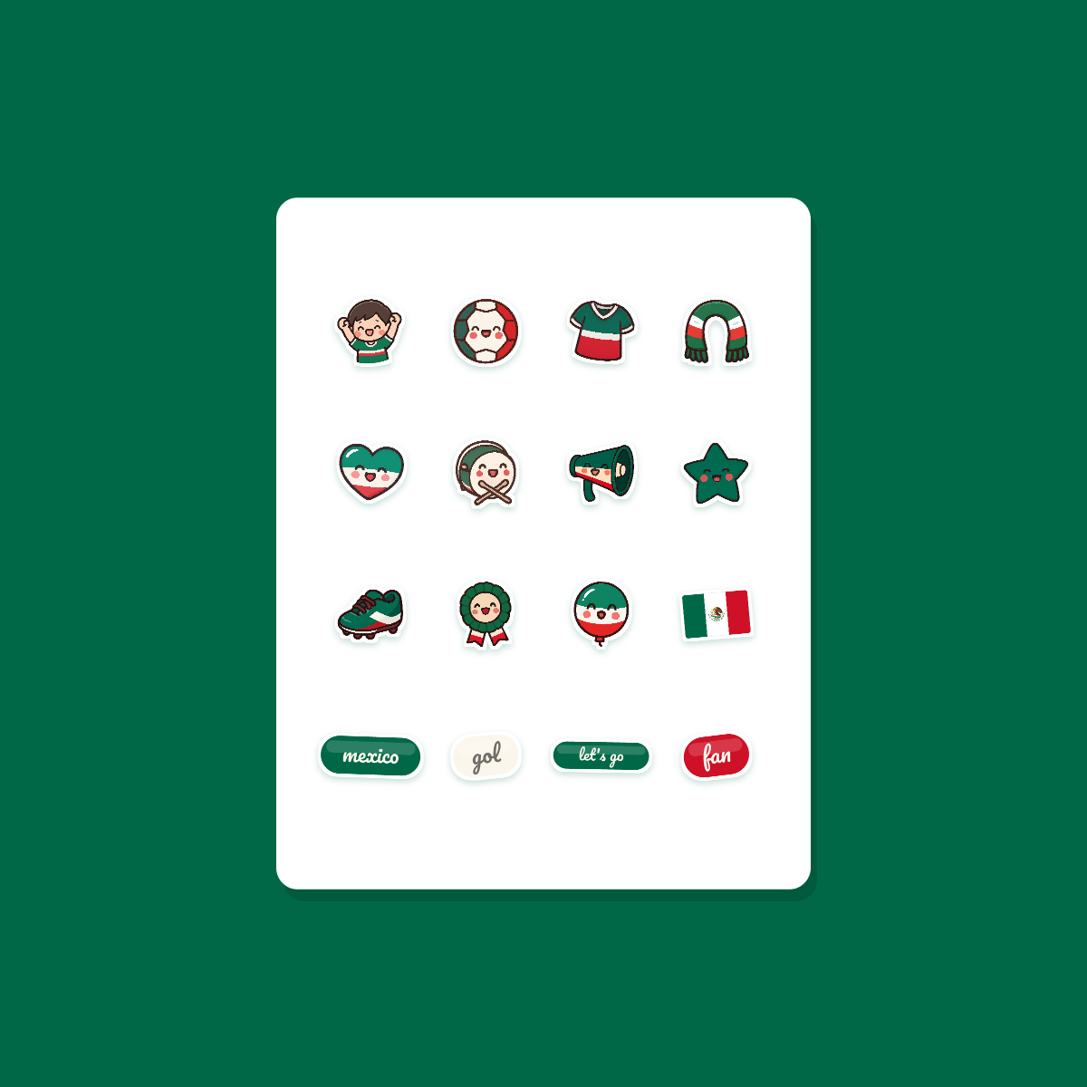 Mexico Football Fan Sticker Pack — 16 Kawaii Die-Cut Supporter Stickers (PNG + SVG) preview 3