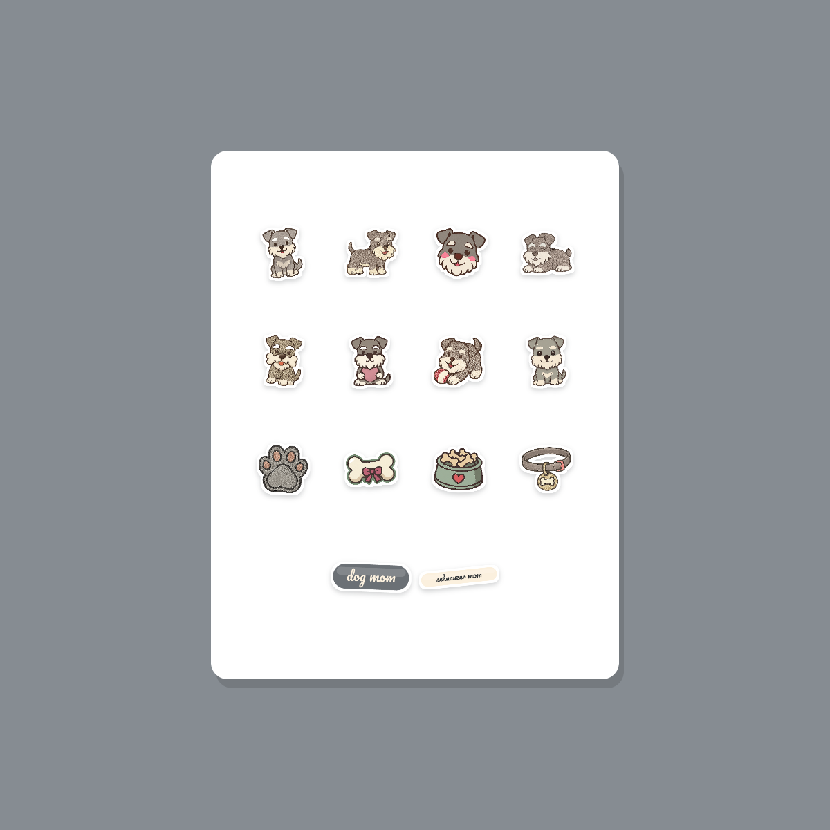 Miniature Schnauzer Kawaii Sticker Pack — Dog Mom Die-Cut Stickers (PNG + SVG, Commercial Use) preview 3