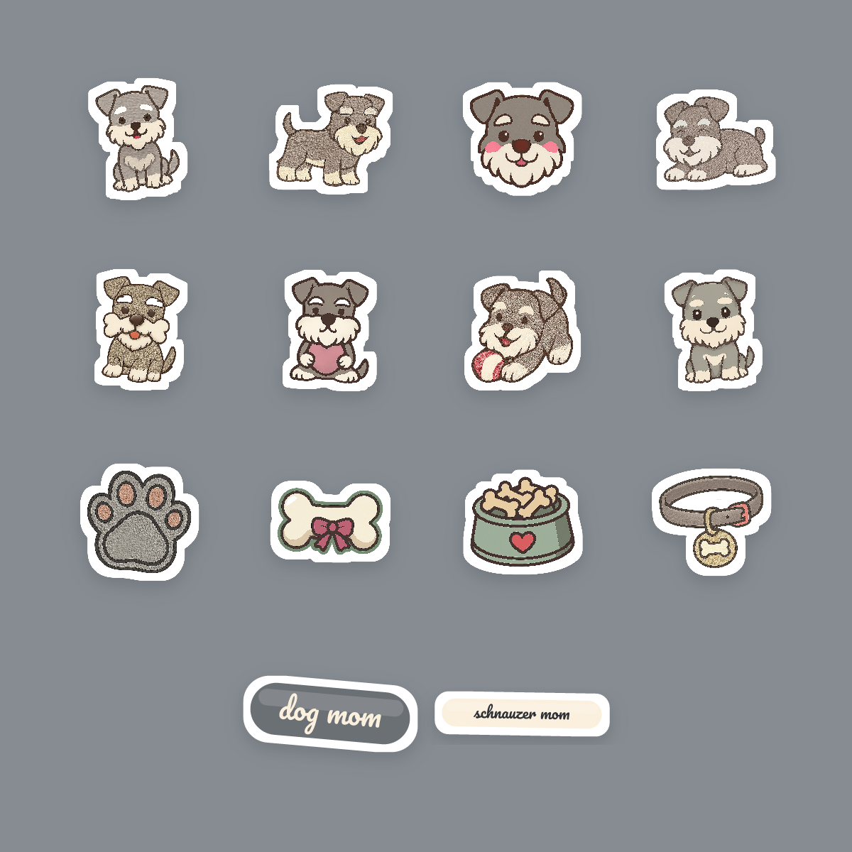 Miniature Schnauzer Kawaii Sticker Pack — Dog Mom Die-Cut Stickers (PNG + SVG, Commercial Use) preview 4