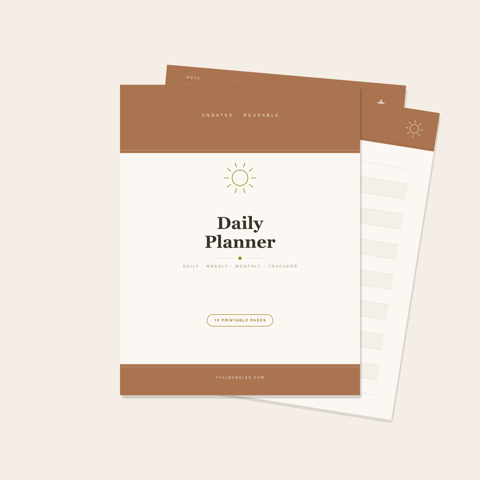 Minimalist Undated Daily Planner — 10 Printable Pages (Daily, Weekly, Monthly + Trackers · A4 + US Letter PDF + SVG)