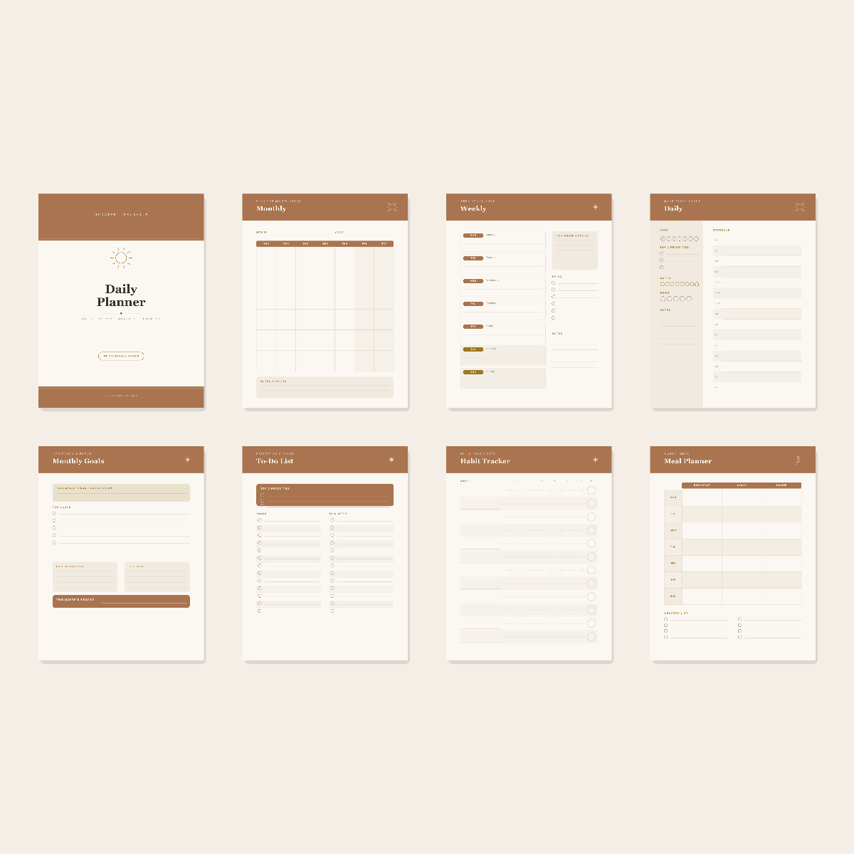 Minimalist Undated Daily Planner — 10 Printable Pages (Daily, Weekly, Monthly + Trackers · A4 + US Letter PDF + SVG) preview 3