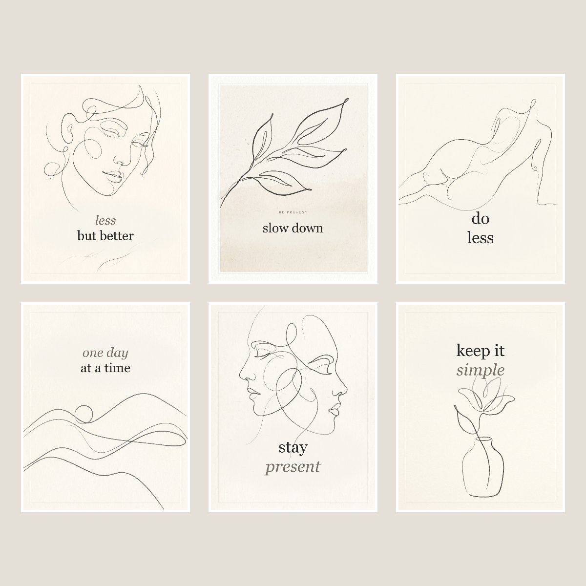 Minimalist Line Art Wall Art Set — 6 Printable Quote Posters (8x10, 11x14, 16x20 · PDF + SVG) preview 2