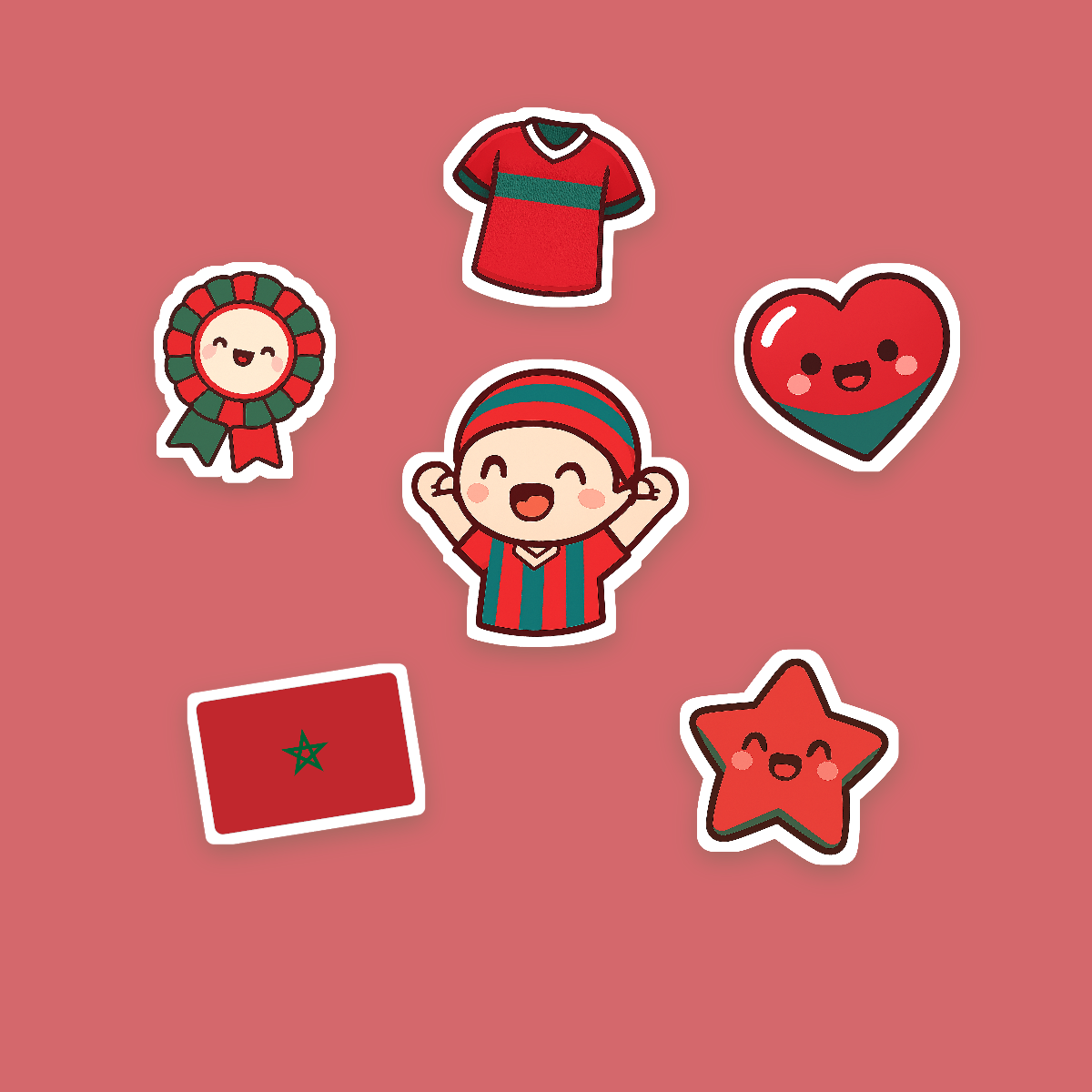 Morocco Football Fan Sticker Pack — 16 Kawaii Die-Cut Supporter Stickers (PNG + SVG) preview 2