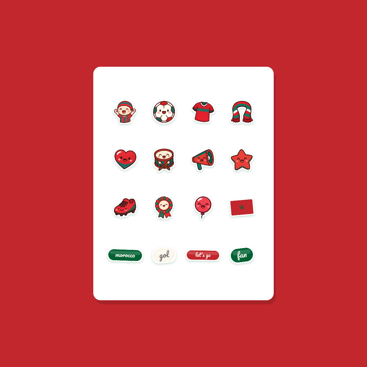 Morocco Football Fan Sticker Pack — 16 Kawaii Die-Cut Supporter Stickers (PNG + SVG) preview 3