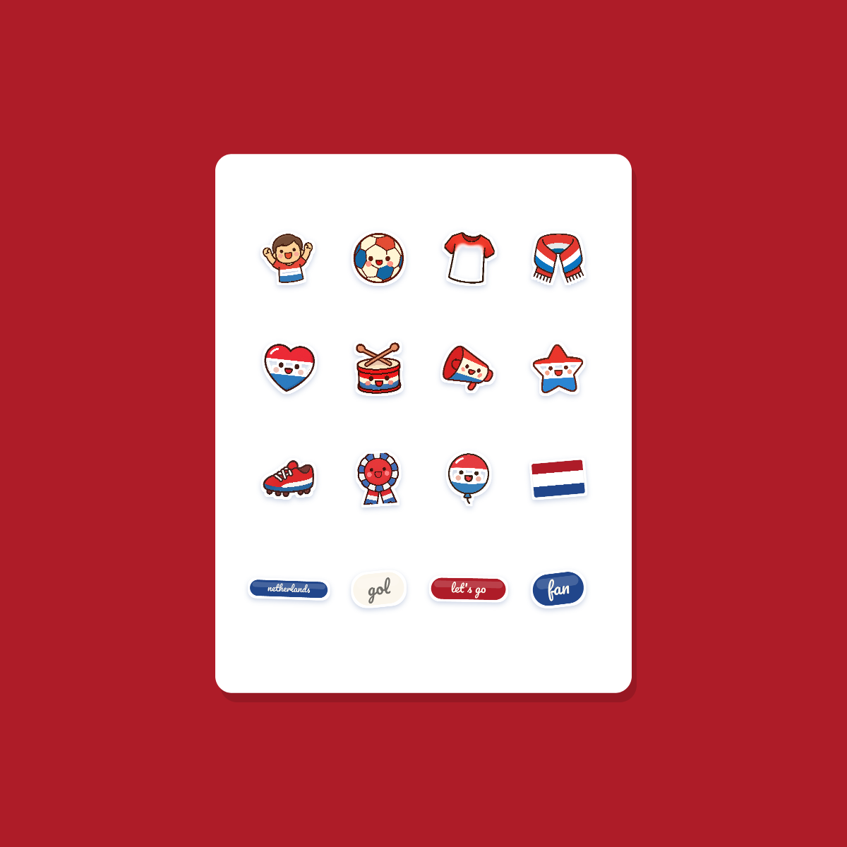 Netherlands Football Fan Sticker Pack — 16 Kawaii Die-Cut Supporter Stickers (PNG + SVG) preview 3