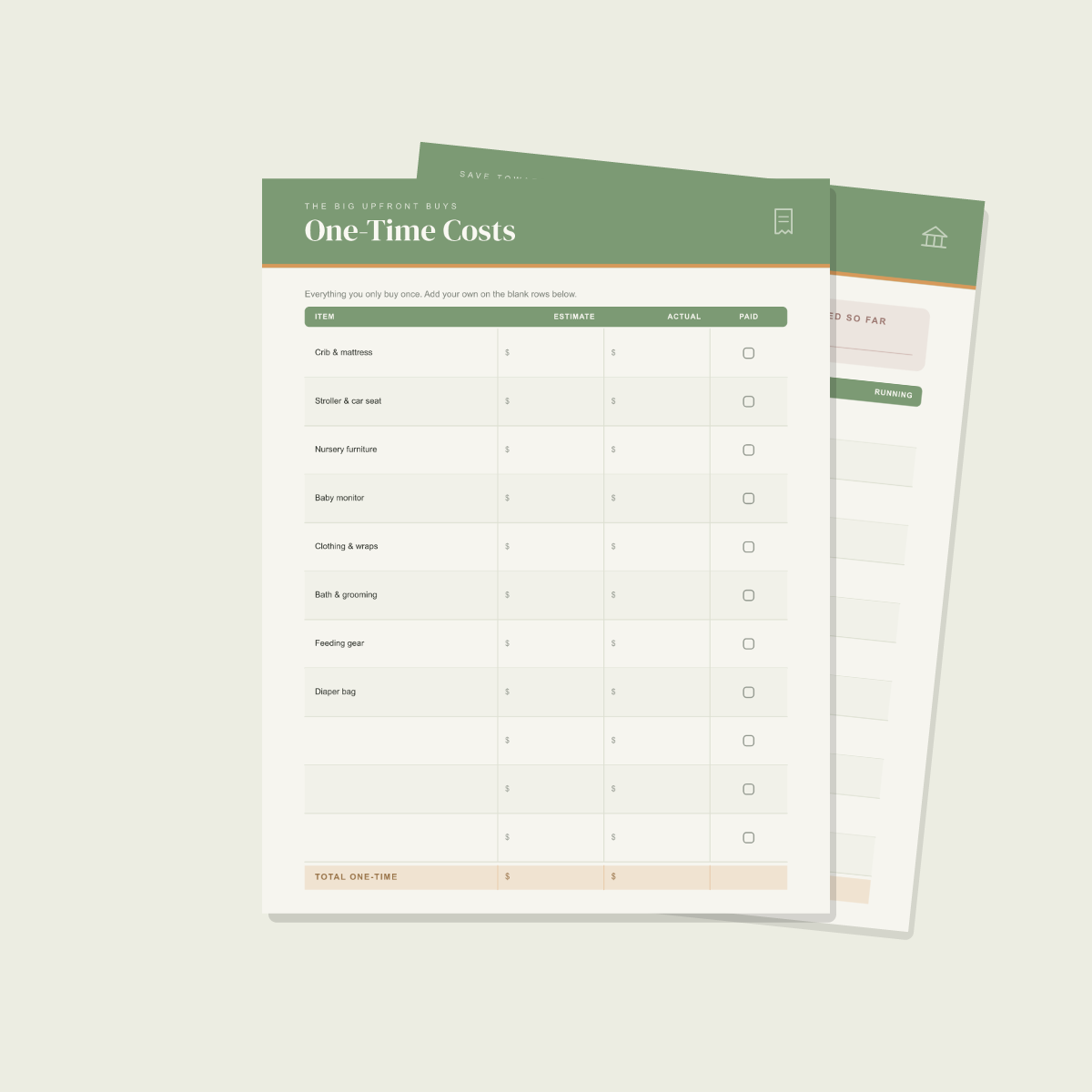 New Baby Budget Planner — 13 Printable Pages (Baby Budget Overview, Nursery & Gear Costs, Monthly Baby Costs, Savings Goals, Leave & Income, First-Year Projection · A4 + US Letter PDF + SVG) preview 2