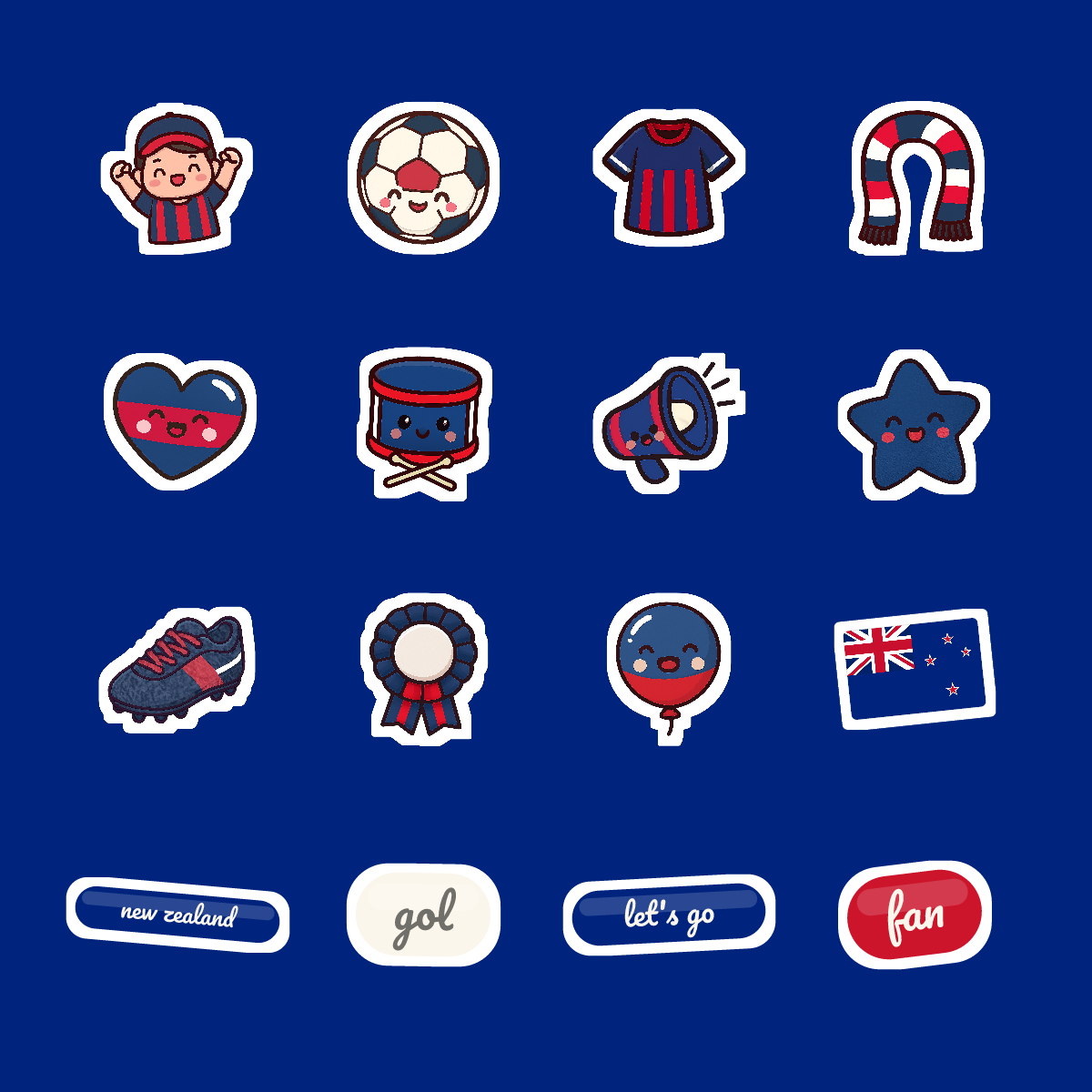 New Zealand Football Fan Sticker Pack — 16 Kawaii Die-Cut Supporter Stickers (PNG + SVG) preview 4