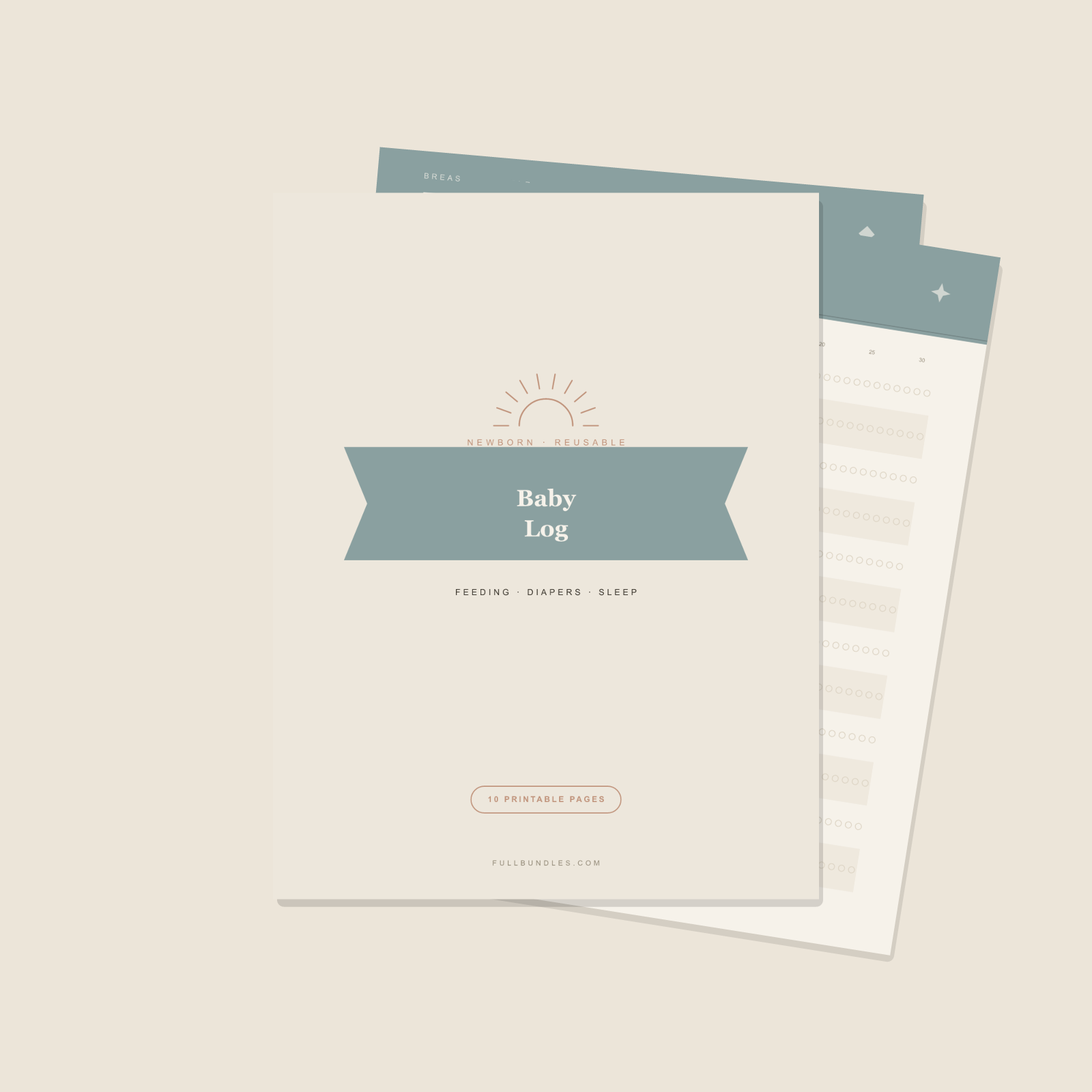 Newborn Baby Daily Log — 10 Printable Pages (Feeding, Diaper, Sleep · A4 + US Letter PDF + SVG)