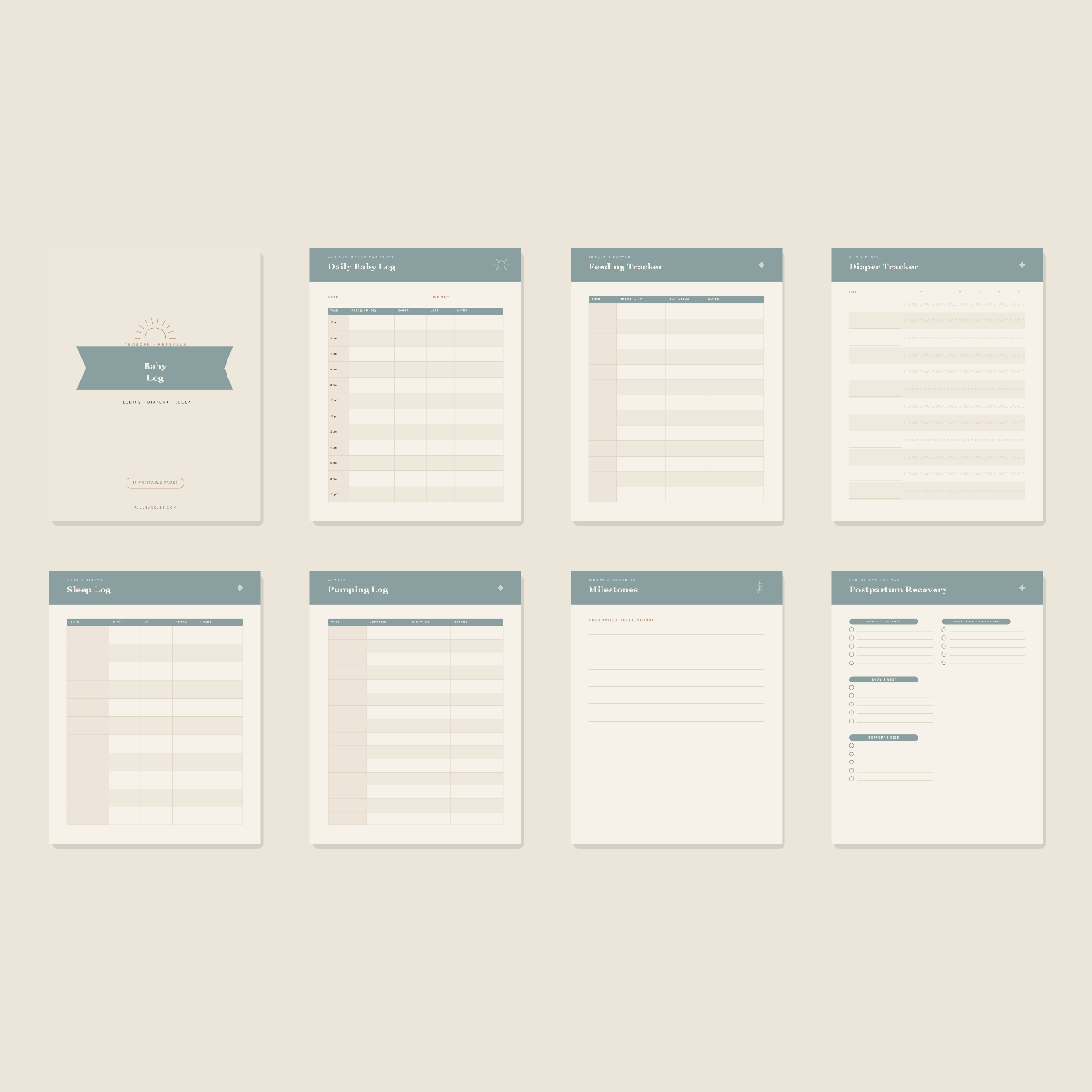 Newborn Baby Daily Log — 10 Printable Pages (Feeding, Diaper, Sleep · A4 + US Letter PDF + SVG) preview 3