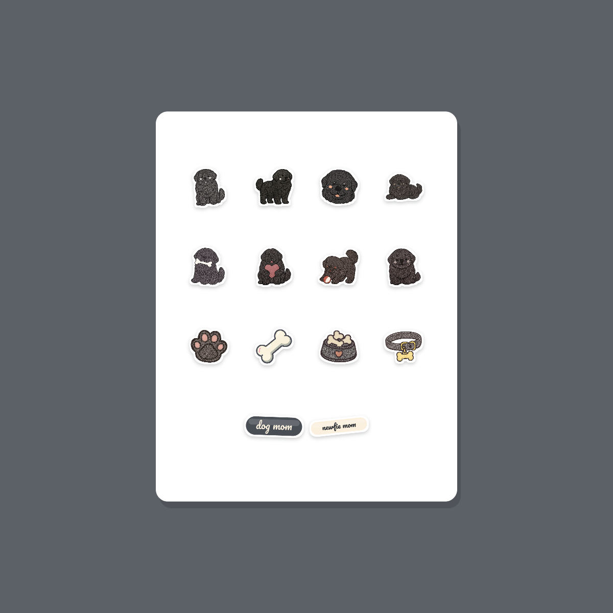 Newfoundland Kawaii Sticker Pack — Dog Mom Die-Cut Stickers (PNG + SVG, Commercial Use) preview 3