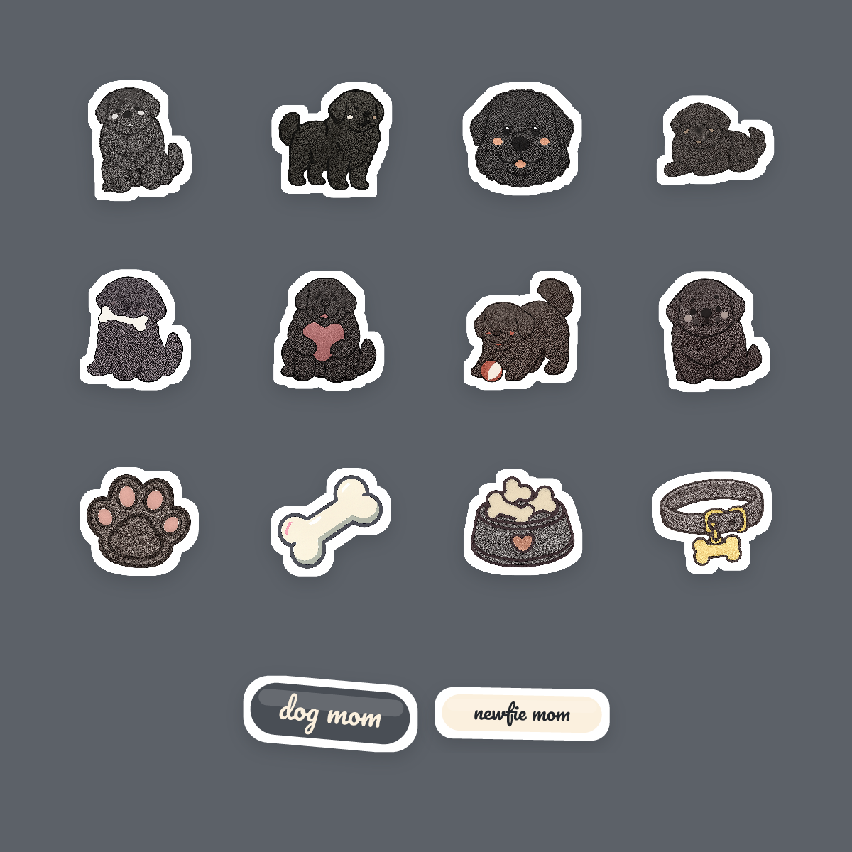 Newfoundland Kawaii Sticker Pack — Dog Mom Die-Cut Stickers (PNG + SVG, Commercial Use) preview 4