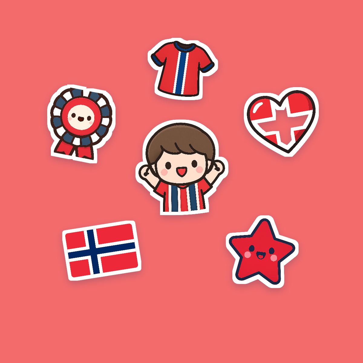 Norway Football Fan Sticker Pack — 16 Kawaii Die-Cut Supporter Stickers (PNG + SVG) preview 2
