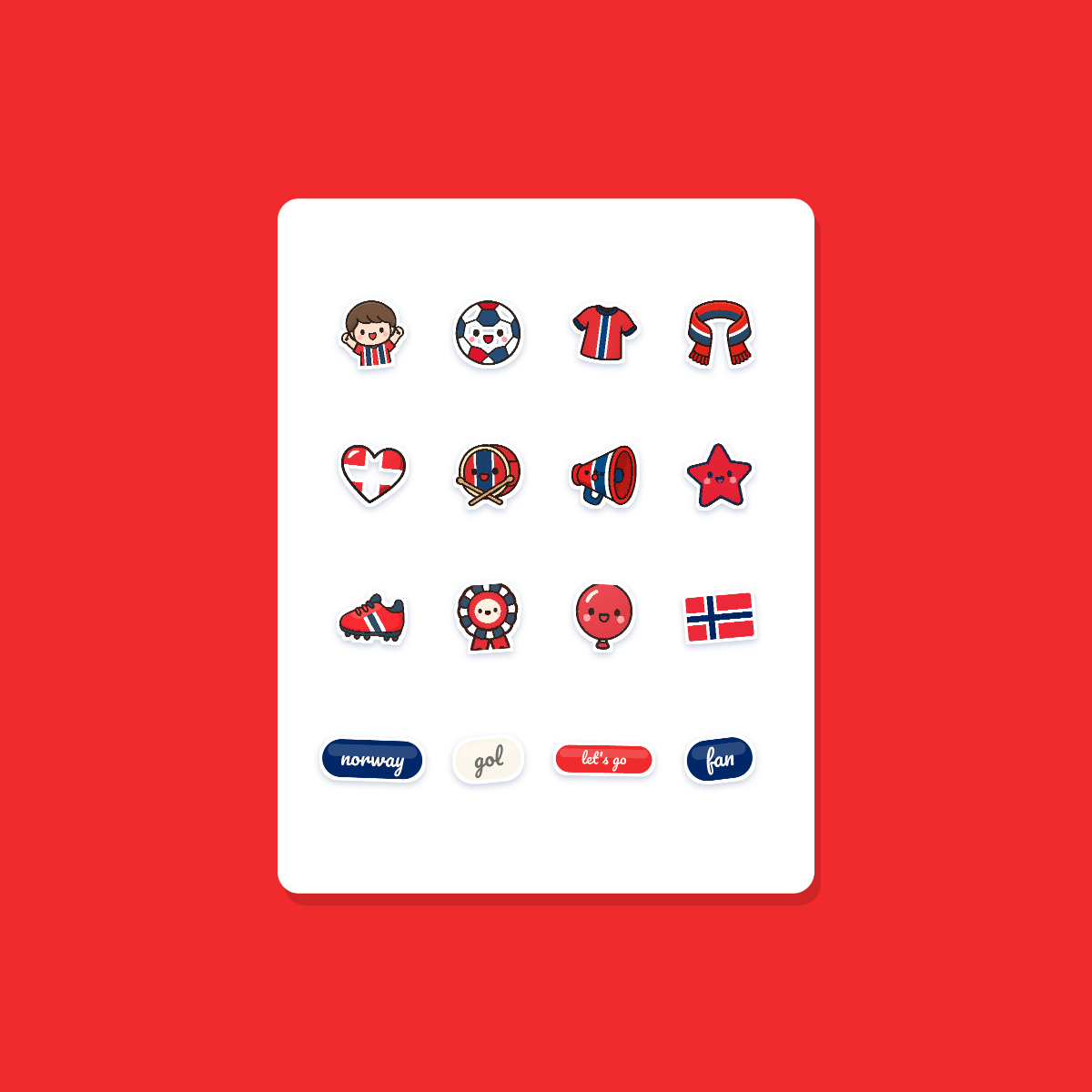 Norway Football Fan Sticker Pack — 16 Kawaii Die-Cut Supporter Stickers (PNG + SVG) preview 3