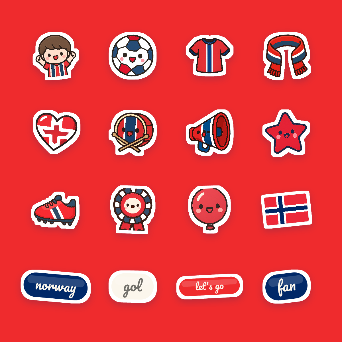 Norway Football Fan Sticker Pack — 16 Kawaii Die-Cut Supporter Stickers (PNG + SVG) preview 4