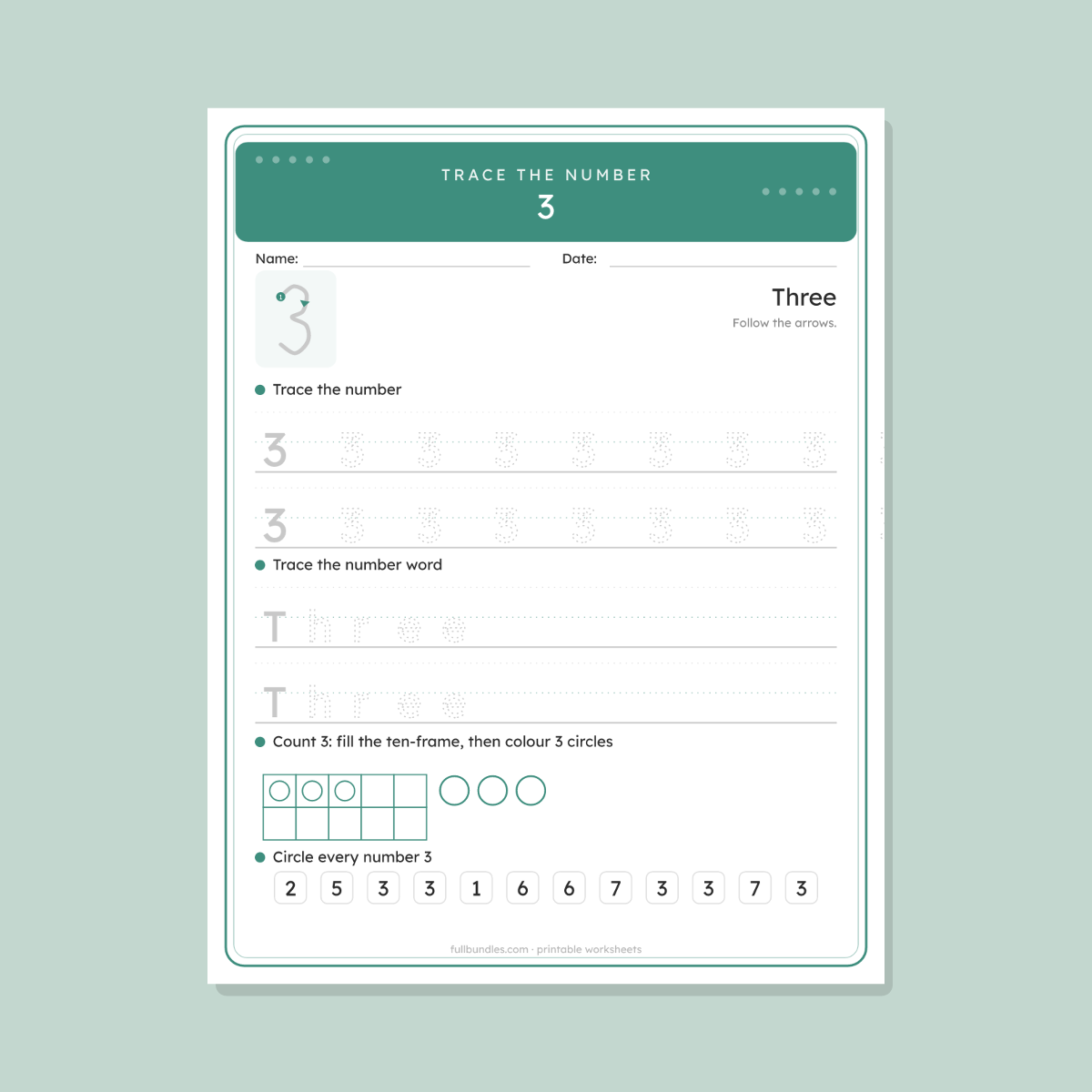 Number Tracing Worksheets 1-20 — 20 Printable Counting & Number Practice Pages (Preschool & Kindergarten) preview 3