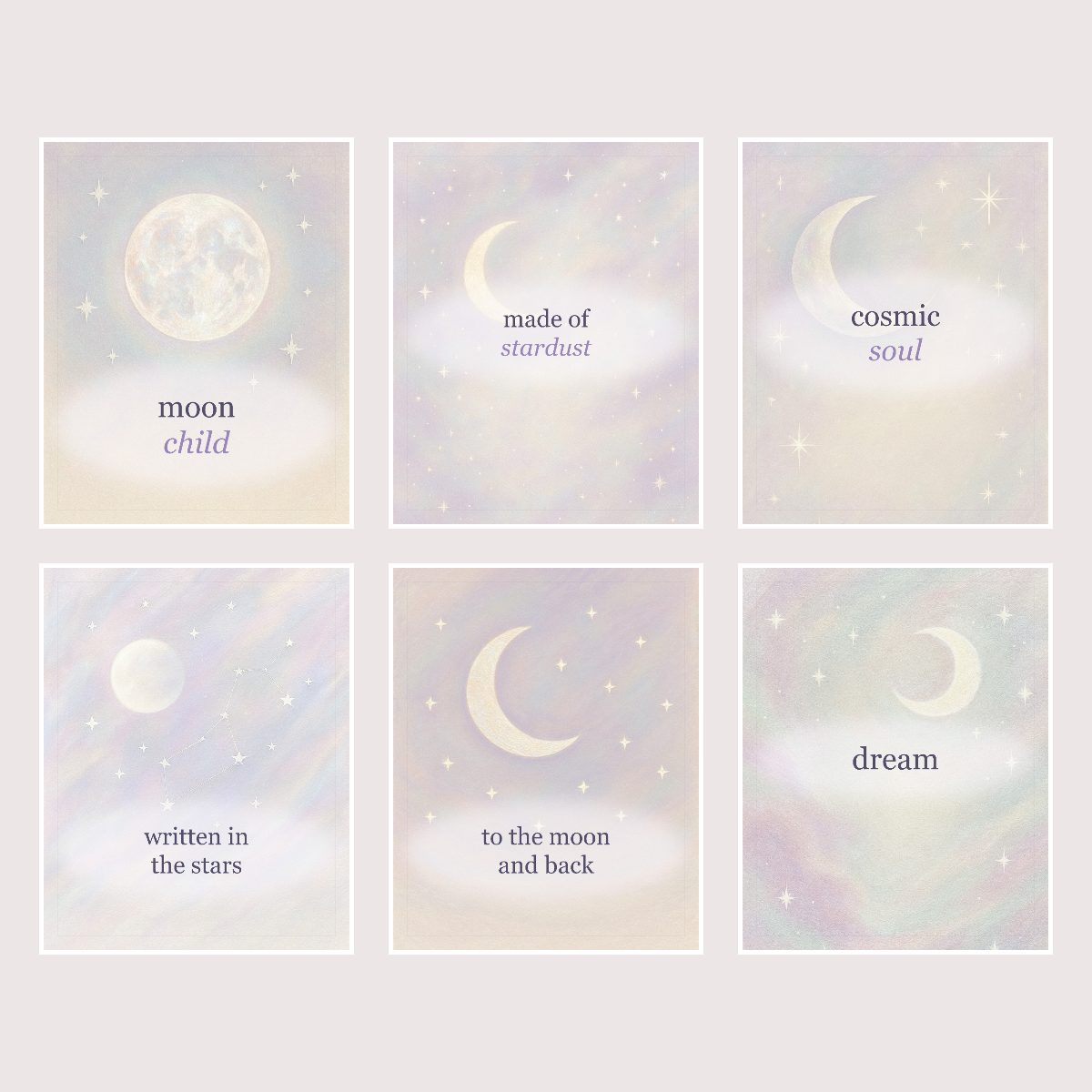 Opalescent Celestial Wall Art Set — 6 Printable Moon & Star Quote Prints (8x10, 11x14, 16x20 · PDF + JPG + SVG) preview 2