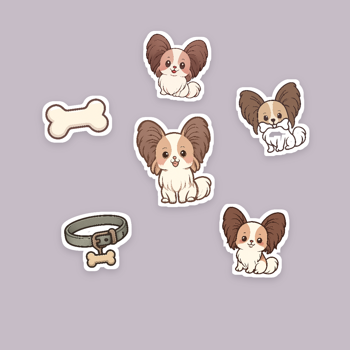 Papillon Kawaii Sticker Pack — Dog Mom Die-Cut Stickers (PNG + SVG, Commercial Use) preview 2