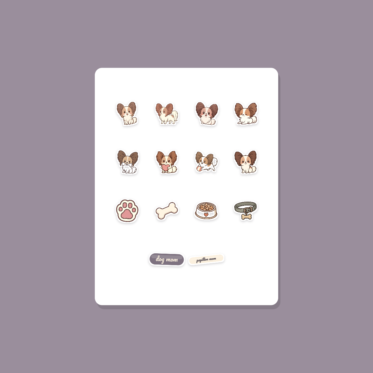 Papillon Kawaii Sticker Pack — Dog Mom Die-Cut Stickers (PNG + SVG, Commercial Use) preview 3