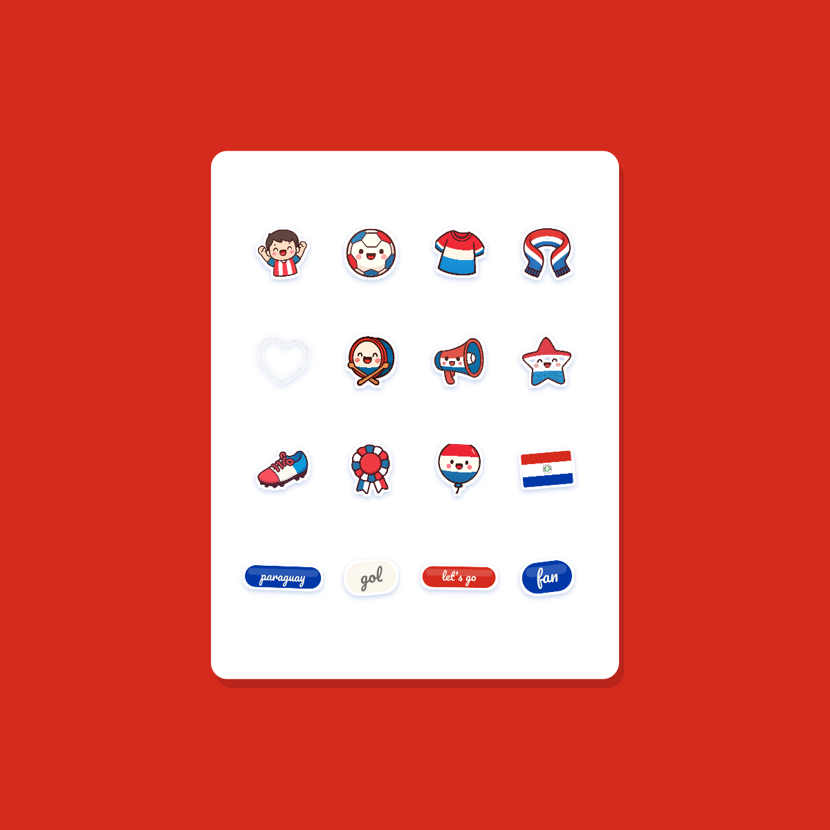 Paraguay Football Fan Sticker Pack — 16 Kawaii Die-Cut Supporter Stickers (PNG + SVG) preview 3