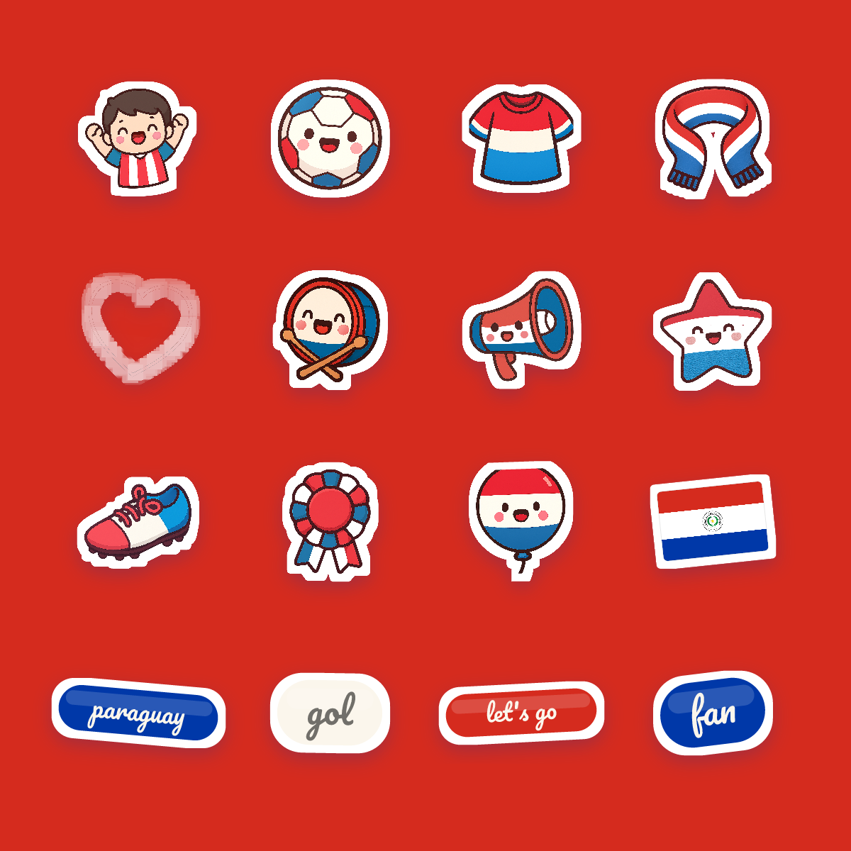 Paraguay Football Fan Sticker Pack — 16 Kawaii Die-Cut Supporter Stickers (PNG + SVG) preview 4
