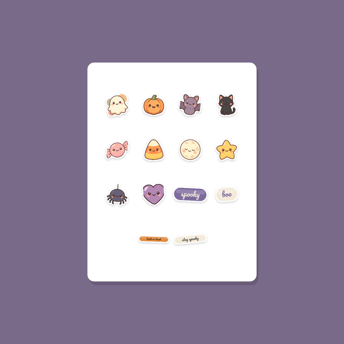 Pastel Halloween Sticker Pack — 14 Die-Cut Ghost, Pumpkin & Bat Stickers (PNG + SVG, Commercial Use) preview 3