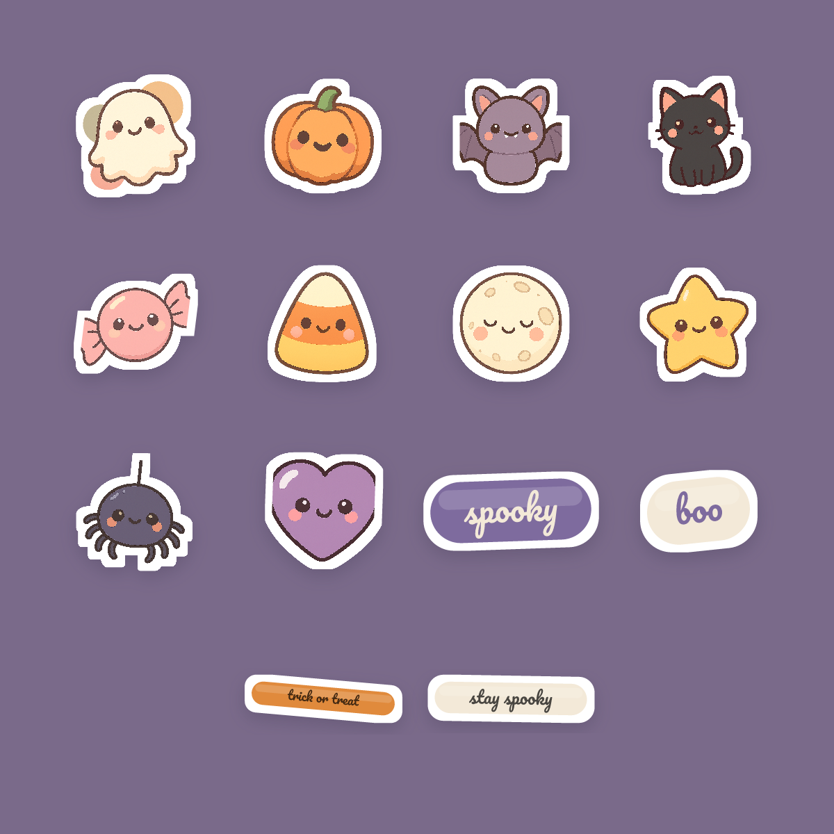 Pastel Halloween Sticker Pack — 14 Die-Cut Ghost, Pumpkin & Bat Stickers (PNG + SVG, Commercial Use) preview 4