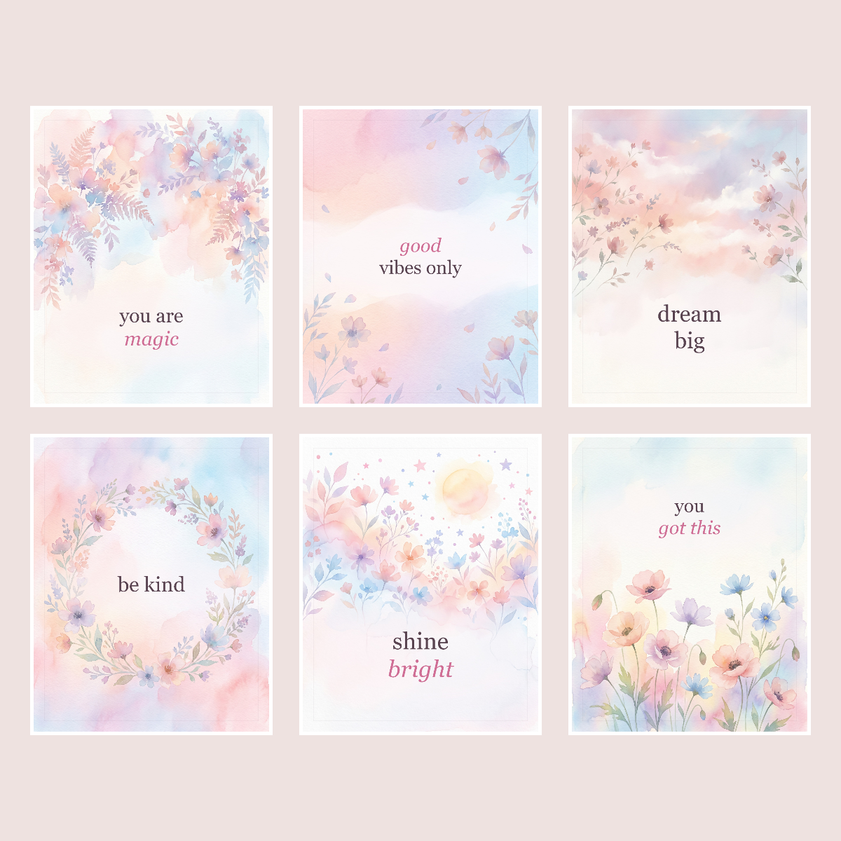 Pastel Quotes Wall Art Set — 6 Printable Positive Quote Posters (8x10, 11x14, 16x20 · PDF + SVG) preview 2